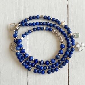 Lapis Lazuli & Gold Hematite Triple Wrap Wire Bracelet